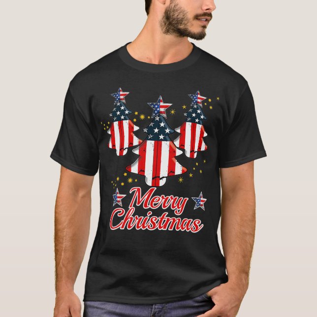 Christmas Tree American Flag Chistmas Season  T-Shirt (Front)