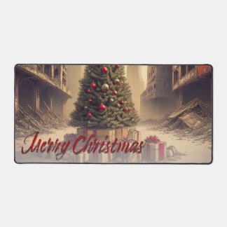 Christmas Tree Amid Ruins Merry Christmas Desk Mat