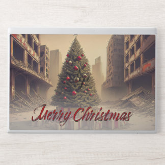 Christmas Tree Amid Ruins Merry Christmas HP Laptop Skin