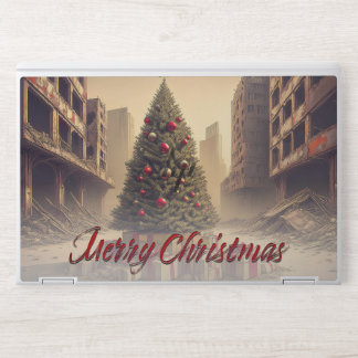 Christmas Tree Amid Ruins Merry Christmas HP Laptop Skin