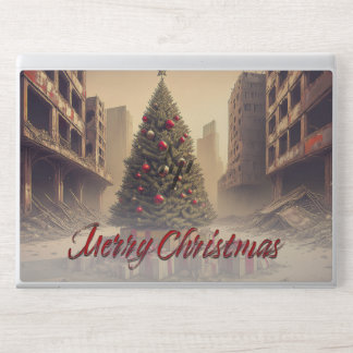 Christmas Tree Amid Ruins Merry Christmas HP Laptop Skin