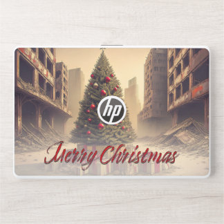 Christmas Tree Amid Ruins Merry Christmas HP Laptop Skin