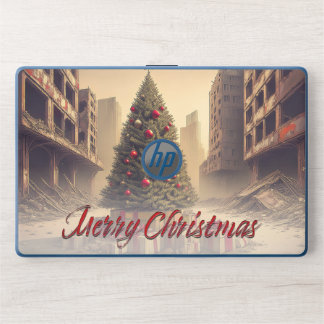 Christmas Tree Amid Ruins Merry Christmas HP Laptop Skin