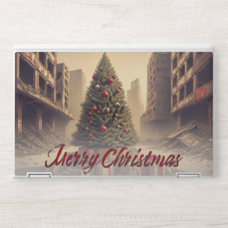 Christmas Tree Amid Ruins Merry Christmas HP Laptop Skin