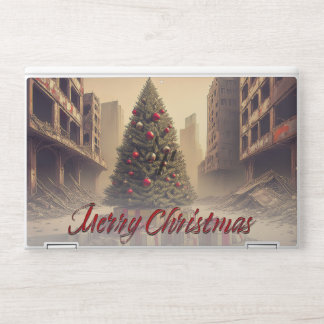 Christmas Tree Amid Ruins Merry Christmas HP Laptop Skin