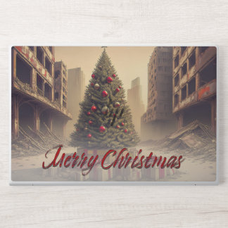 Christmas Tree Amid Ruins Merry Christmas HP Laptop Skin