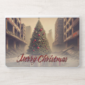 Christmas Tree Amid Ruins Merry Christmas HP Laptop Skin