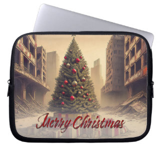 Christmas Tree Amid Ruins Merry Christmas Laptop Sleeve