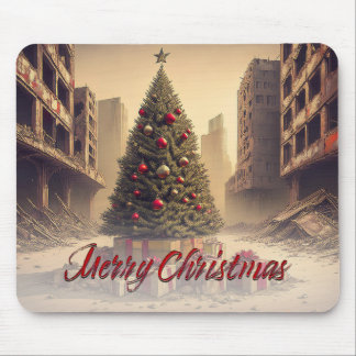 Christmas Tree Amid Ruins Merry Christmas Mouse Pad