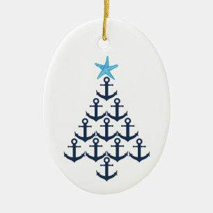 Christmas Tree Anchor Nautical Ceramic Ornament