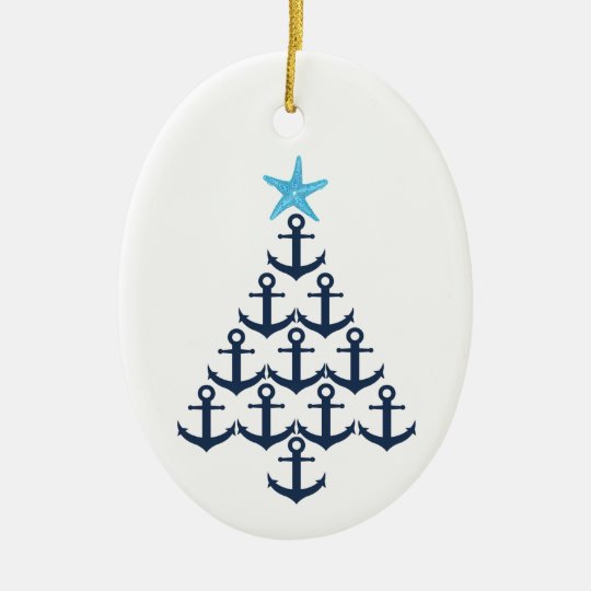 Christmas Tree Anchor Nautical Ceramic Ornament
