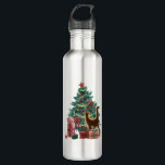 Christmas Tree and a Naughty Orange Cat Stainless Steel Water Bottle<br><div class="desc">Artistic and unique Christmas Illustration (Soviet Union New Years greeting cards inspired) with a colorful Christmas tree,  a red star on top,  garland,  Christmas tree lights,  fancy presents and a naughty orange cat. Merry Christmas Orange Cat!</div>