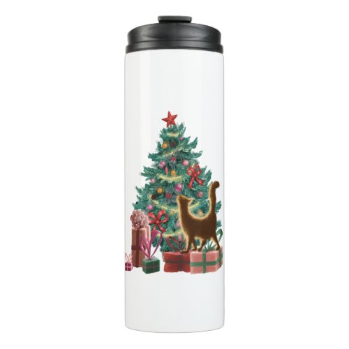 Christmas Tree and a Naughty Orange Cat Thermal Tumbler