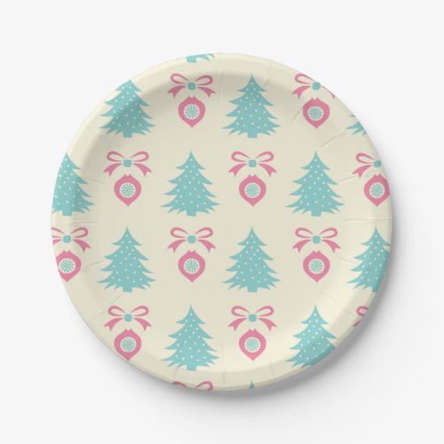 Christmas Tree And Bauble Pattern Pastel Colors Paper Plates