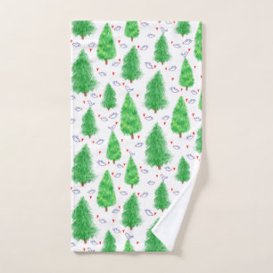 Christmas tree and bird hand towel