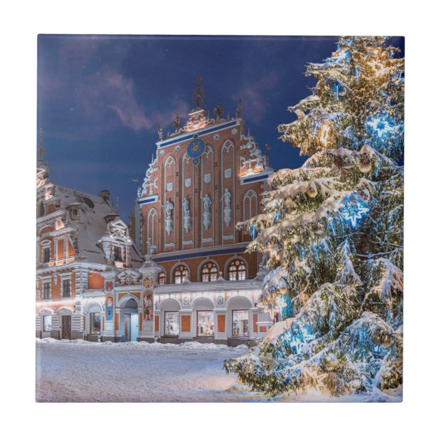 Christmas tree and Blackheads house in Riga Ceramic Tile (Front)