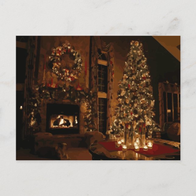 Christmas Tree and Bushes outside Shopping Center Holiday Postcard (Front)