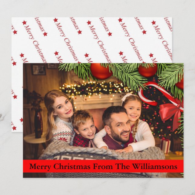 Christmas Tree and Candy Cane Border Holiday Card (Front/Back)