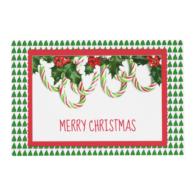 “Christmas Tree and Candy Cane” Christmas Placemat (Front)