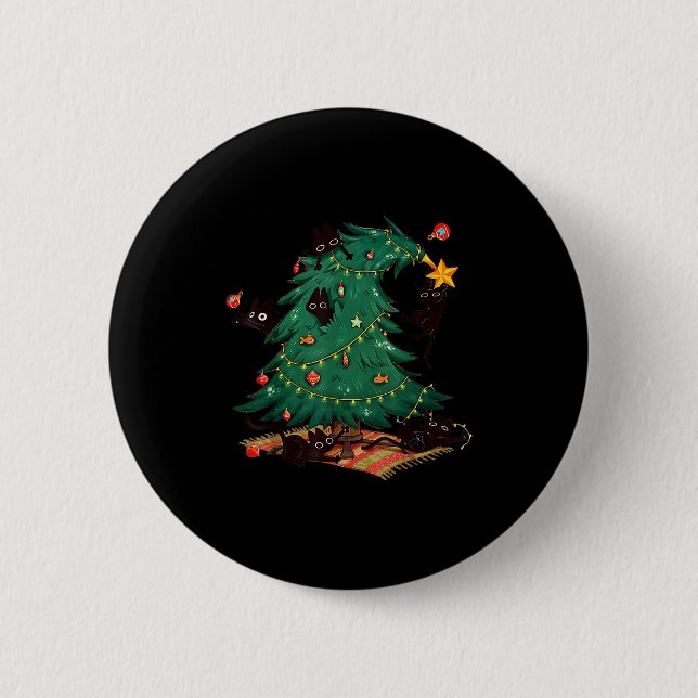 Christmas Tree And Cat Cute Christmas Cat Lover  Button (Front)