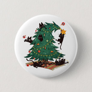 Christmas Tree And Cat Cute Christmas Cat Lover Button