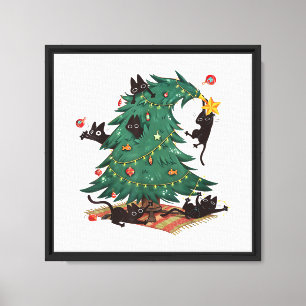 Christmas Tree and Cat Cute Christmas Cat Lover Canvas Print