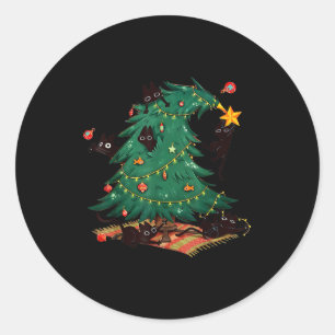 Christmas Tree And Cat Cute Christmas Cat Lover  Classic Round Sticker