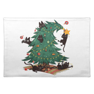 Christmas Tree and Cat Cute Christmas Cat Lover Cloth Placemat