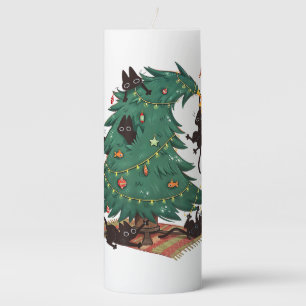 Christmas Tree and Cat Cute Christmas Cat Lover Pillar Candle