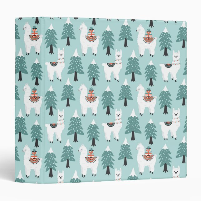 Christmas tree and cute lama pattern 3 ring binder (Front/Spine)