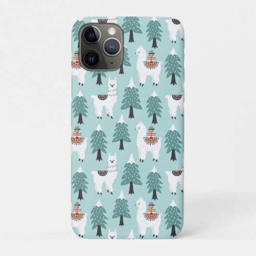 Christmas tree and cute lama pattern iPhone 11 pro case