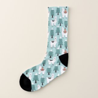 Christmas tree and cute lama pattern socks