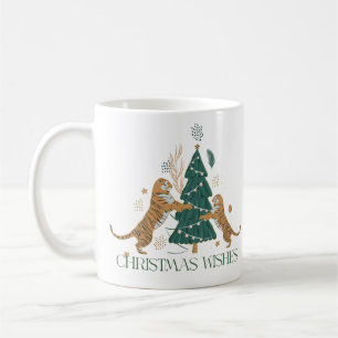 Christmas Tree and Cute Tigers Coffee Mug