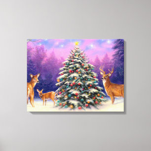 Christmas Tree and Deer Canvas Print