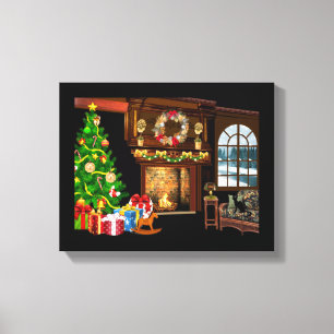 Christmas Tree and Fireplace Canvas Print
