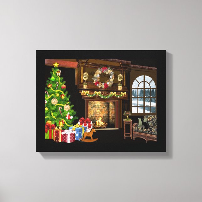 Christmas Tree and Fireplace Canvas Print (Front)