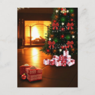    Christmas tree and fireplace   Postcard