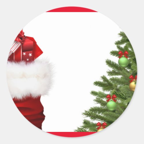 Christmas Tree And Gifts Add Your Text Template Classic Round Sticker