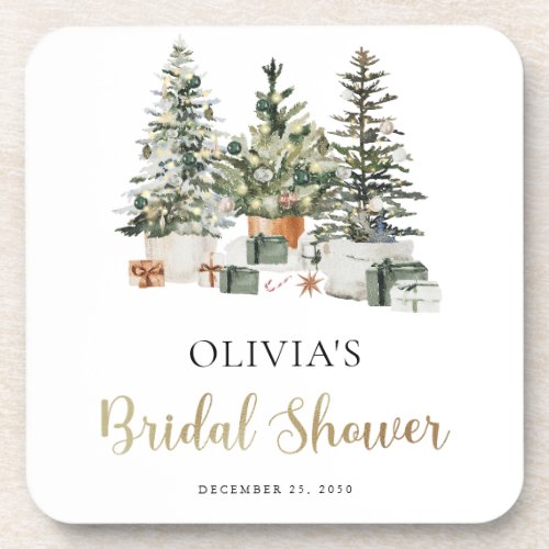 Christmas Tree And Gifts Bridal Shower Coaster