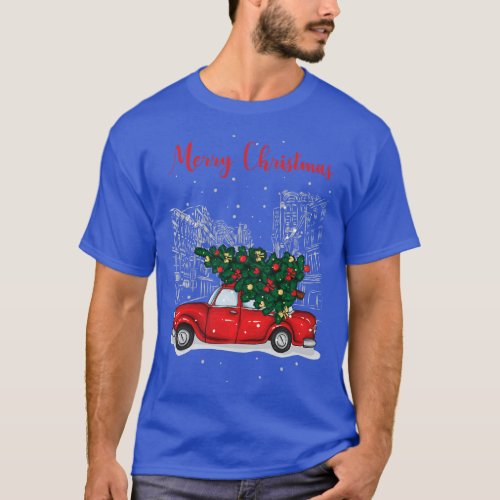 Christmas tree and gifts in a red Happy Christmas  T_Shirt