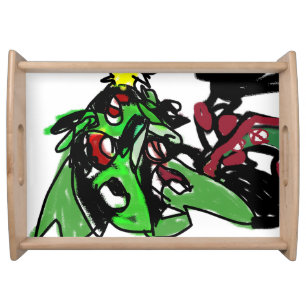 Christmas tree and gingerbread house serving tray