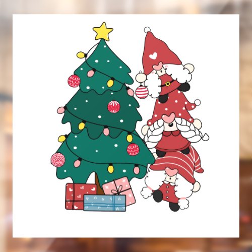 Christmas Tree and Gnomes  Window Cling