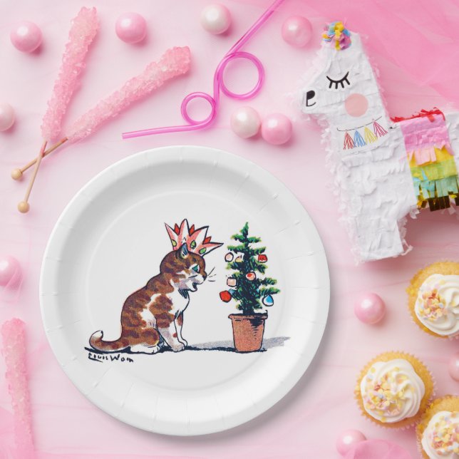 Christmas Tree and Kitten, Louis Wain Paper Plates (Party)