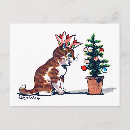 Christmas Tree and Kitten Louis Wain Postcard