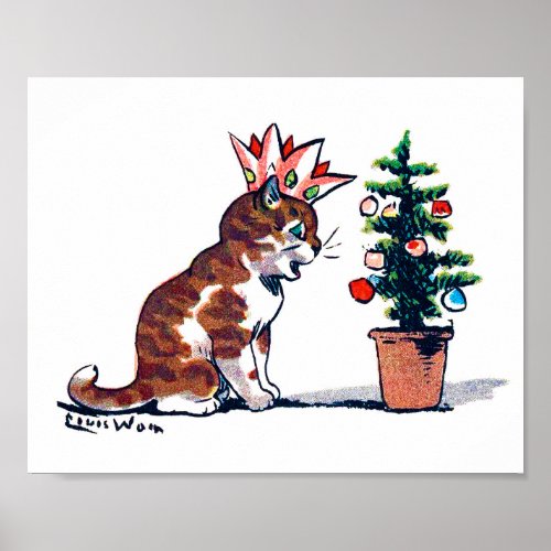 Christmas Tree and Kitten Louis Wain Poster