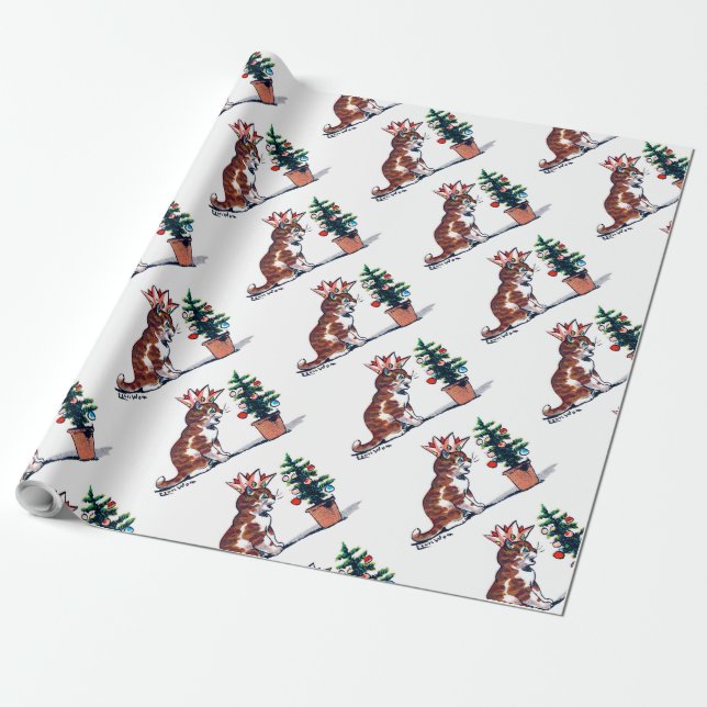 Christmas Tree and Kitten, Louis Wain Wrapping Paper (Unrolled)