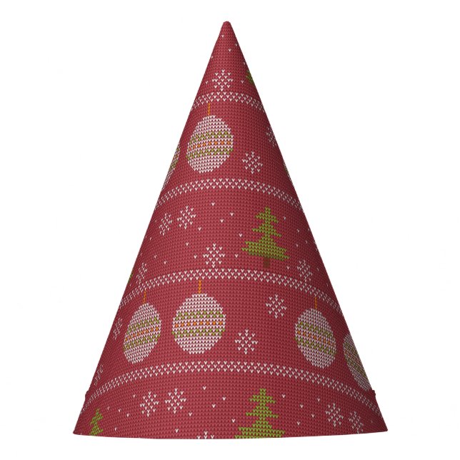 Christmas tree and ornament woven red party hat (Front)