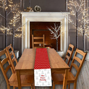 Christmas Tree and Polka Dots Custom Family Name Short Table Runner