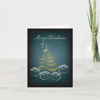 Christmas tree and presents, modern traditional thank you card