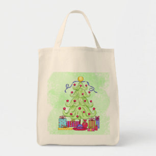 Christmas Tree and Presents Original Art Green Tote Bag